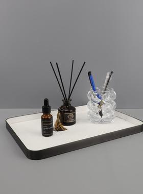 现代轻奢金属皮革收纳托盘摆件样板间卧室客厅茶几家居软装收纳盘