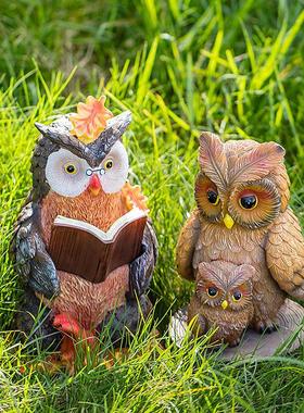 热销太阳能猫头鹰户外花园动物雕像造型灯园林景观装饰摆件