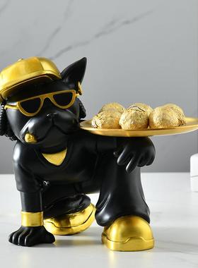 斗牛犬钥匙收纳托盘狗摆件客厅玄关壁柜茶几树脂工艺品家居装饰品