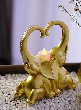 新品电子烛台情侣象动物摆件家居客厅餐厅氛围大象树脂工艺品