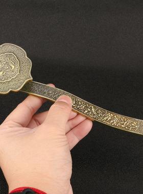 仿古做旧铜器如意摆件实心铜雕件聚宝盆展厅书房办公室摆设装饰品