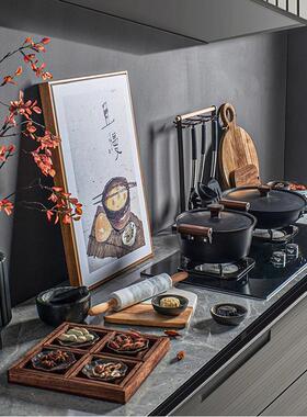 新中式厨房样板间装饰品摆件样板房橱柜展厅软装陈列厨具锅具套装