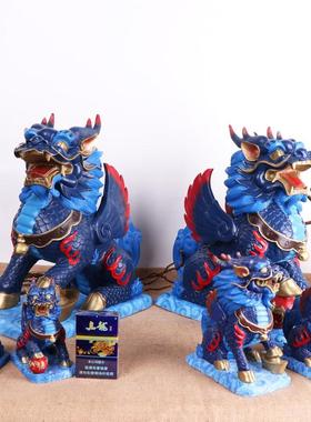 彩绘铜麒麟工艺品家居办公室摆件铜麒麟烧色麒麟