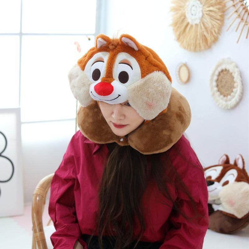 卡通日系花栗鼠毛绒情侣连帽U型枕护颈枕午睡旅行飞机带帽子枕头,淘宝优惠券,粉丝福利购,淘宝优惠卷