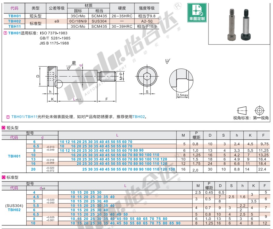 内六角轴肩螺丝 TBH02-d5/d5.5-L10/L15/L20/L25L30L35L40L45L50 - 图0