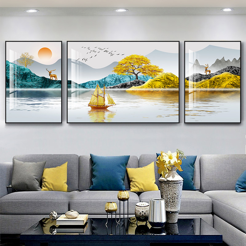 Combined crystal porcelain and diamond Chinese style living room decorative painting