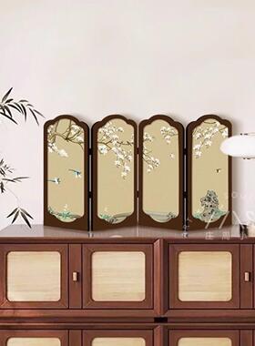 新中式花鸟屏风桌面摆件玄关柜茶桌家居装饰品中国风客厅摆画礼品
