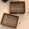 Wooden glass lid jewelry box ring earring storage box jewelry packaging box jewelry organization box