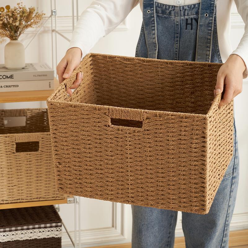 bamboo storage basket box desktop small rattan woven basket-图0