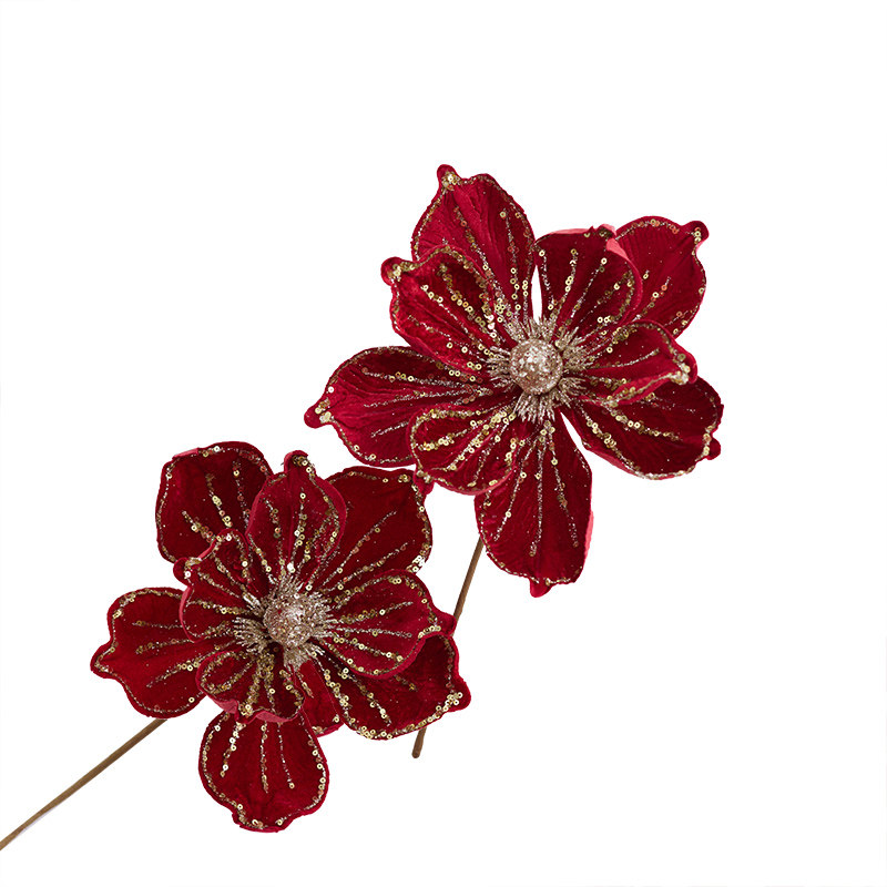 泓翰 圣诞花高档DIY花环配件加厚节日红色绒花粘粉23CM布艺仿真花,淘宝优惠券,粉丝福利购,淘宝优惠卷