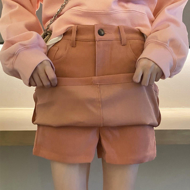 罗莱妃藕粉色灯芯绒高腰包臀裙 罗莱妃半身裙