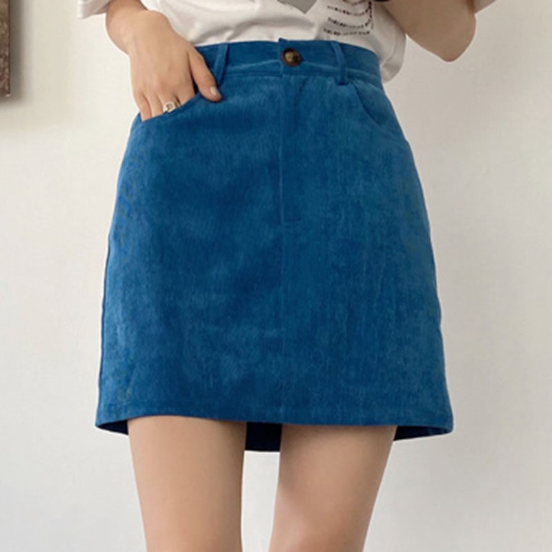 罗莱妃克莱因蓝复古高腰a字裙短裙 罗莱妃半身裙