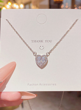 超闪爱心钛钢项链配饰女轻奢不掉色颈链吊坠小众设计感时尚锁骨链