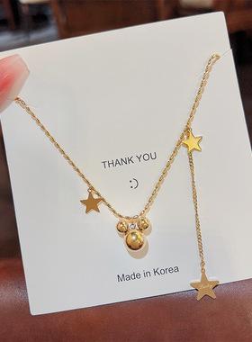 韩版气质老鼠头18K项链高级感小众轻奢星星流苏锁骨链设计感颈链