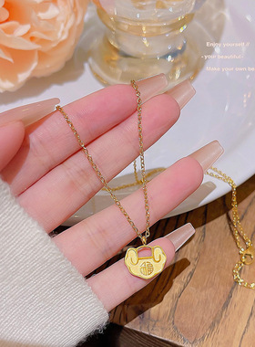 不掉色平安锁项链女轻奢小众设计感钛钢颈链2025年新款锁骨链配饰