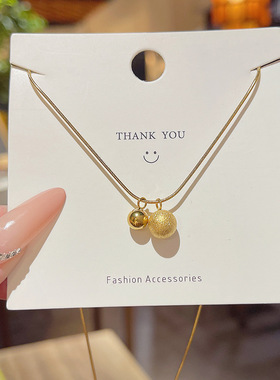 新款磨砂小金球钛钢项链简约高级感小众设计锁骨链不掉色潮搭配饰