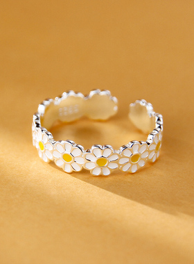 S925银花朵戒指女气质小清新