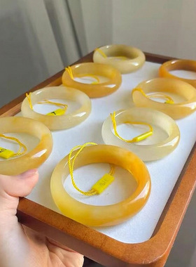 天然黄龙玉手镯黄色冰种香槟金
