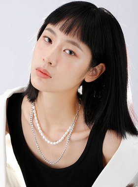 设计感平行时空双层链叠戴珍珠