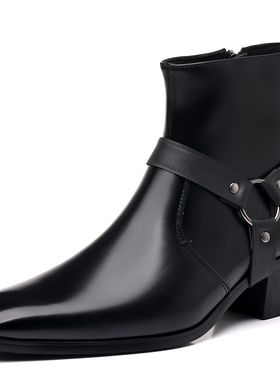 时尚潮流大码铆钉高跟靴切尔西靴
