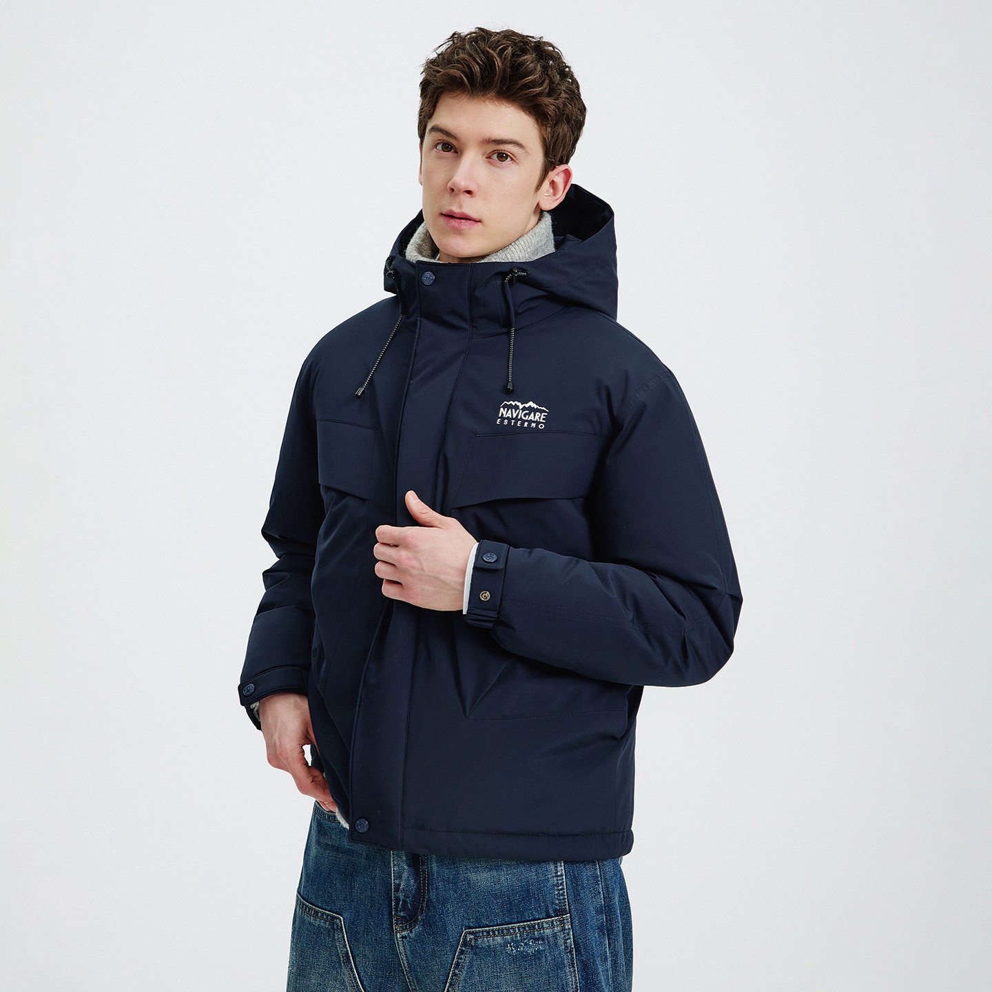 NAVIGARE意大利小帆船时尚落肩羽绒服男士2025冬季新款连帽防寒服,淘宝优惠券,粉丝福利购,淘宝优惠卷