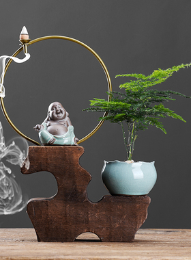新中式茶宠禅意绿植装饰品客厅书桌面家居陶瓷玄关办公室摆件盆栽