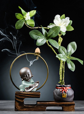 陶瓷小和尚风化木倒流香炉