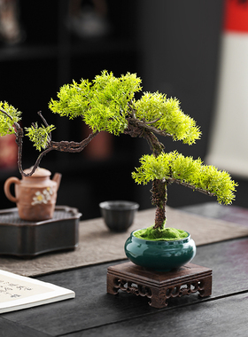 中式仿真植物仿真花盆景办公桌面书房博古架摆件茶室禅意装饰假花