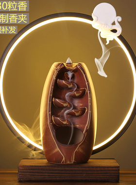 左右逢源倒流香炉陶瓷创意时来运转摆件檀香炉家用室内塔香炉招财