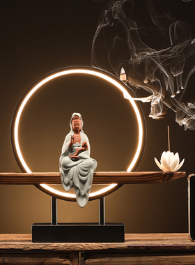 新中式风倒流香炉禅意净瓶观音