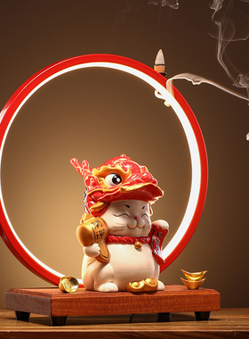 中式陶瓷招财猫舞狮可爱结婚礼物电视柜酒柜装饰家居客厅玄关摆件