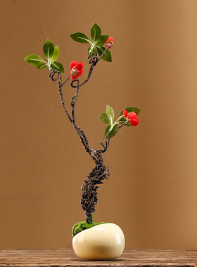 陶瓷花瓶小植物假花松树