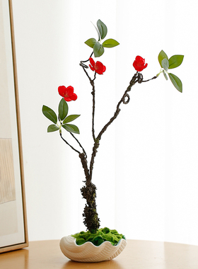 创意仿真干花盆景假花松树摆件