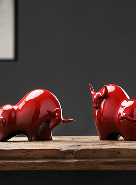 红色牛摆件家居客厅招财装饰品创意陶瓷吉祥物生肖牛年礼品摆设