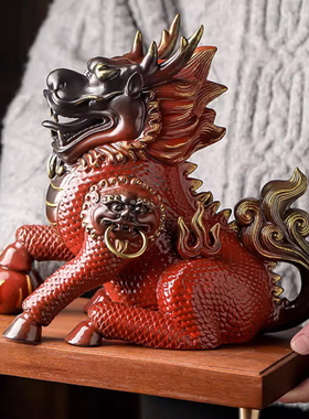 麒麟摆件公母一对火麒麟陶瓷
