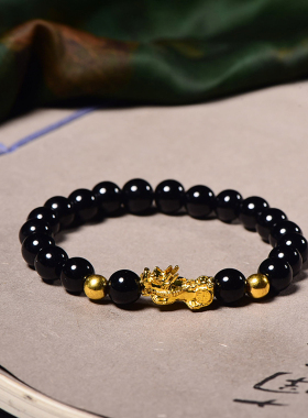 8mm黑石手链女款情侣手链生日礼物闺蜜手链简约手链首饰品民族风