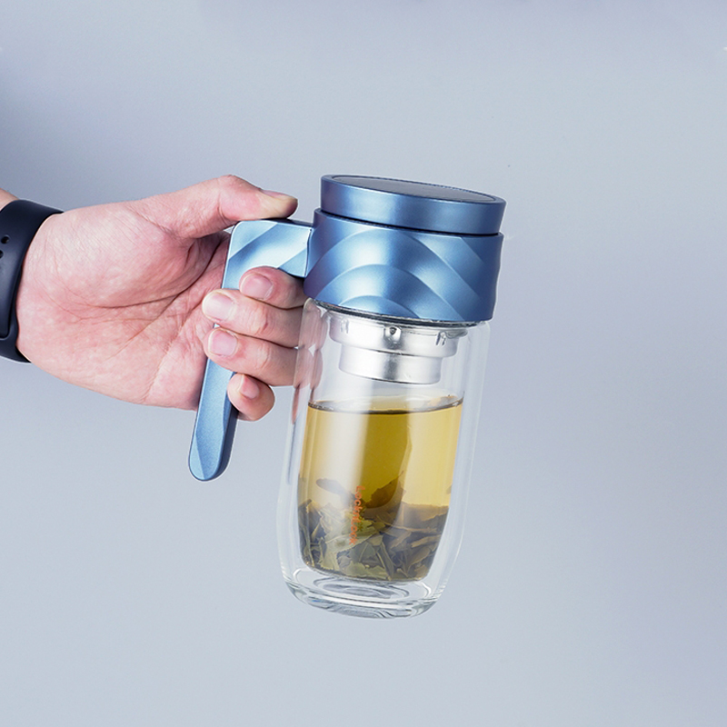 乐扣乐扣双层玻璃杯带手柄男女士高档办公室泡茶杯茶水分离喝水杯