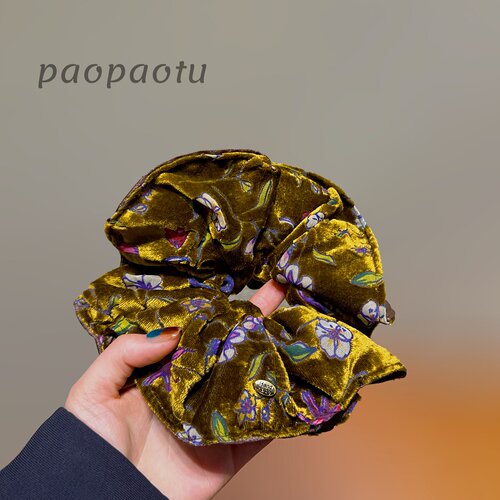 韩版丝绒款大肠圈品质花朵图案小蛮腰百搭高级感小众名族风发绳女 - 图2