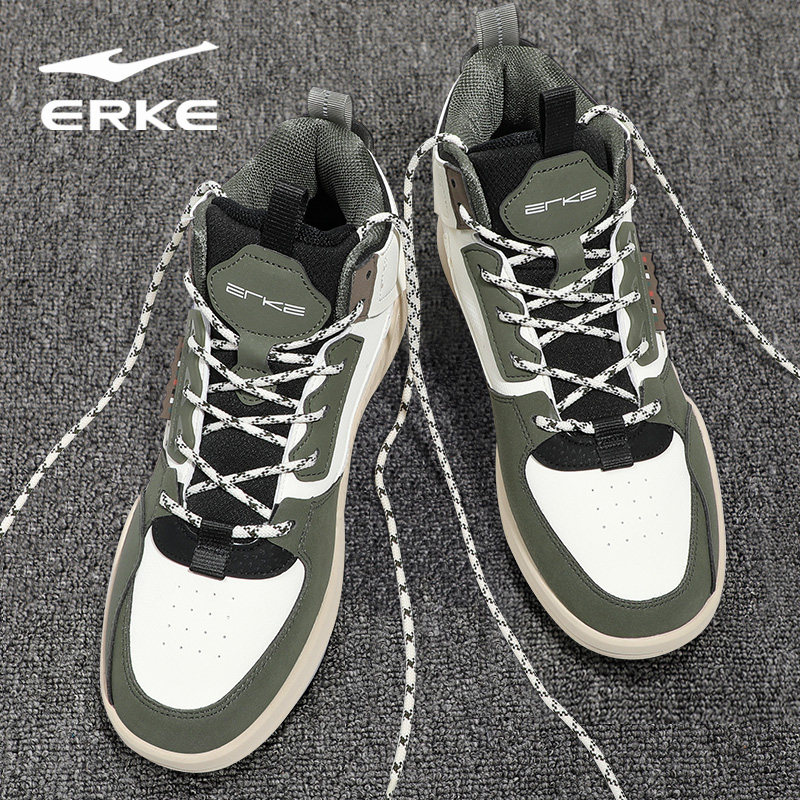 鸿星尔克高帮板鞋冬季新款皮面保暖运动鞋复古潮流休闲滑板鞋男款,淘宝优惠券,粉丝福利购,淘宝优惠卷