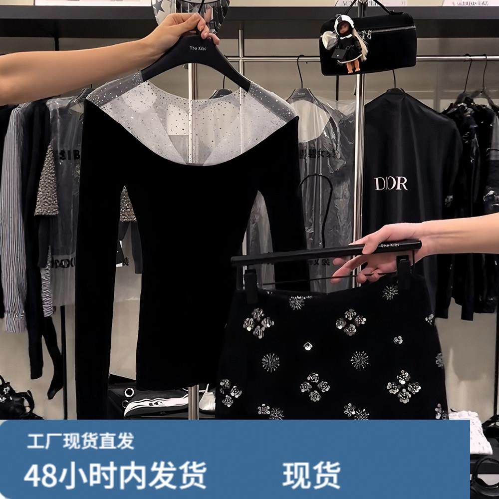 小众设计感重工烫钻网纱拼接露锁骨打底衫女秋冬内搭纯欲露肩上衣,淘宝优惠券,粉丝福利购,淘宝优惠卷