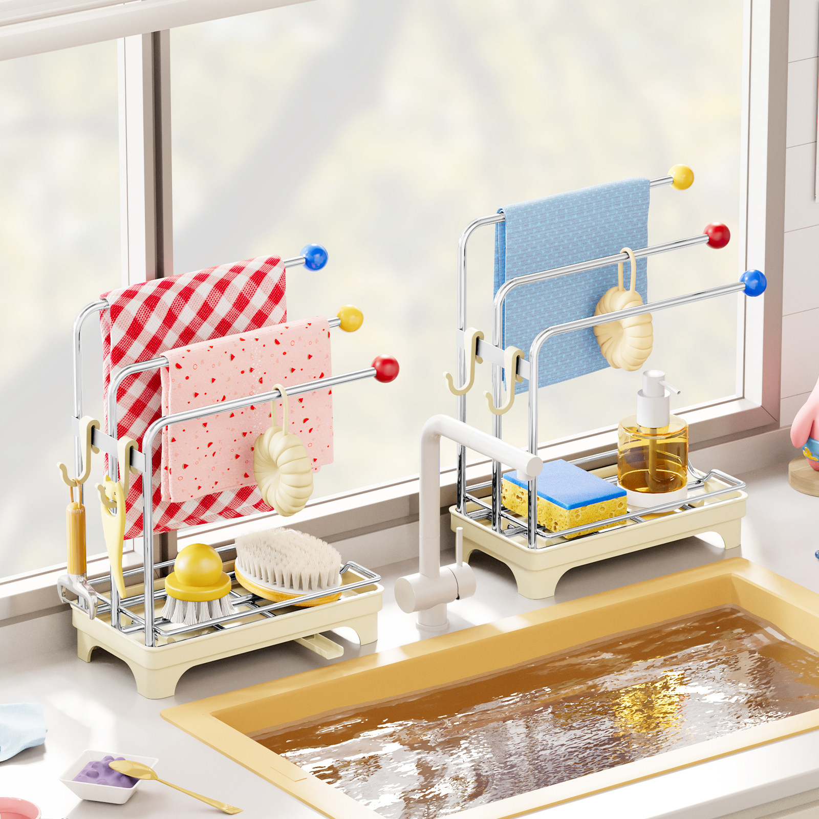 多巴胺不锈钢抹布沥水架厨房置物架洗碗池台面洗碗布海绵擦收纳架,淘宝优惠券,粉丝福利购,淘宝优惠卷