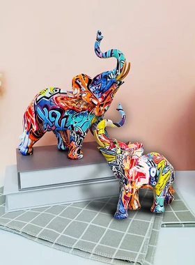 炫彩大象树脂摆件家居客厅玄关