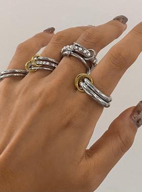 杰鼎欧美叠戴珍珠戒指钛钢不掉色首饰轻奢高级感不锈钢手饰品跨境