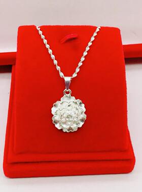 2026水波纹镀银牡丹花吊坠简约宫廷风富贵花开花朵项链饰品工厂