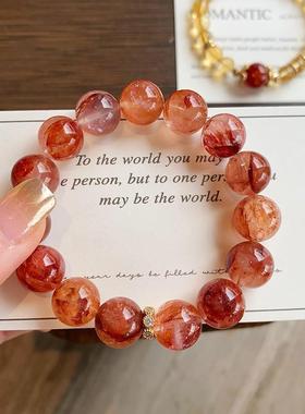 2026天然水晶红胶花手串女款叠戴黄塔晶手链本命年红色