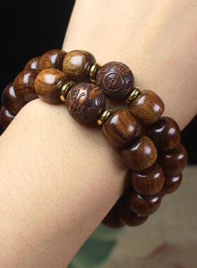 2026厂家 黑花梨木老型珠手串12mm佛珠手链 刻找财进宝男女念珠