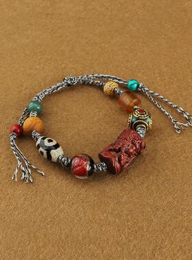 2026复古藏式扎基拉姆手工编织天珠手链手编绳女款饰品森系民族风