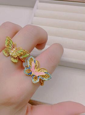 2026珐琅珍珠蝴蝶戒指女在逃公主梦幻新中式轻奢百搭高级仙境厂家