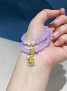 2026紫色琉璃搭配葫芦算盘双圈手串简约百搭甜美精致小众设计手链