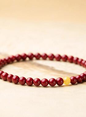2026天然原矿紫金朱砂手串 牛牛本命圆珠手串暗红朱砂蜜蜡手链手